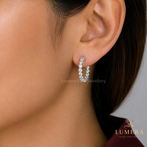 Full Pave Inside Out Hoop <b>Earrings</b>, Round Cut Lab Grown Diamond Shared Prong <b>Hinged</b> Closure Minimal <b>Earrings</b> For Birthday Gift - Product Image 1