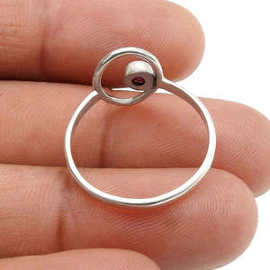 Solid 925 Sterling <b>Silver</b> <b>Ring</b> With Natural Brilliant Round Cut <b>Garnet</b> Gemstone Open <b>Ring</b> Handmade Design Vintage Boho Jewelry - Product Image 4