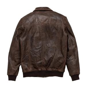 แจ็กเก็ตฤดูหนาววินเทจสีน้ำตาลเข้มแบบไฮสตรีทบอมเบอร์หนังแกะบุผ้าให้ความอบอุ่นมีซิปหนังแท้คุณภาพดี - Product Image 3