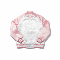 Veste de sport en satin personnalisée pour femmes |   Blouson bomber rose et blanc à manches raglan de haute qualité |   Veste Letterman slim fit pour la danse