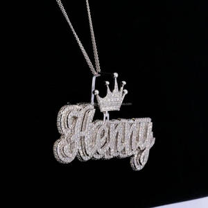 Collier de luxe personnalisé Henny Script en moissanite certifiée GIA, en argent sterling 925 plaqué or, avec nom couronné, taille brillant, style Hip Hop - Product Image 6