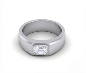 Natural Emerald Cut Diamond D VVS1 18K White Gold Bezel Signet <b>Ring</b> <b>Men</b> Women Luxury Fine Jewelry - Product Image 1