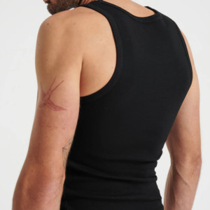 <b>Men's</b> <b>Black</b> Sleeveless <b>Tank</b> <b>Top</b> V-Neck Solid Pattern Eco-Friendly 100% Cotton High Street Casual Front Logo Design - Product Image 3