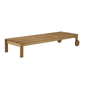 Chaise longue moderne en teck réglable avec roulettes, dossier solide, pour piscine, plage, hôtel, villa, usage extérieur - Product Image 3