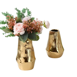 Modern Brass Gold <b>Vase</b> Tabletop Flower Holder for Wedding Decor with White Lilies and Pink <b>Roses</b> Arrangement - Product Image 6