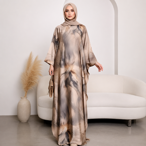 Kaftán Abaya de Poliéster Satinado con Degradado Teal de Lujo para Mujer, Vestido Maxi Islámico Elegante y Modesto, Largo hasta el Tobillo, Corte Holgado, Jacquard Floral - Product Image 6
