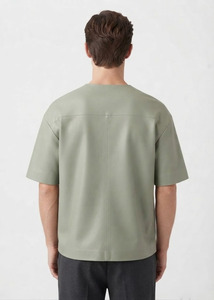 Plain Men's PU Leather Fashion <b>T</b> <b>Shirt</b> <b>V</b> <b>Neck</b> <b>Oversized</b> Short Sleeve Luxury Streetwear Apparel Custom Leather <b>T</b> <b>Shirt</b> - Product Image 2