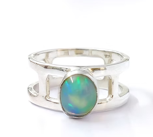 Handcrafted Ethiopian <b>Opal</b> Gemstone Minimalist <b>Ring</b> 925 Sterling <b>Silver</b> Modern Statement Jewelry Wholesales Bulk - Product Image 1