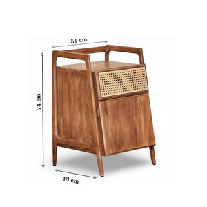 Table de chevet moderne en bois avec tiroir en rotin tressé, design mid-century, meuble de chambre à coucher, table de chevet à un seul tiroir - Product Image 6