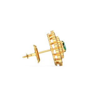 ต่างหูเพชรทรงวงรีสีเขียวมรกตพร้อมกรอบประดับดอกไม้สองชั้น - Product Image 3
