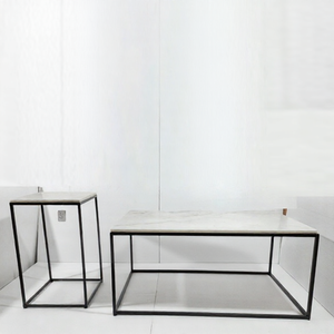 โต๊ะกาแฟทรงสี่เหลี่ยมเรียบง่ายทันสมัย วัสดุเหล็กและกระจกใส ใช้งานได้ในห้องนั่งเล่น จำนวน 2 ตัว คุณสมบัติที่ยั่งยืน - Product Image 1