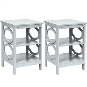 Table de chevet en chêne à 3 niveaux avec étagère de rangement pour chambre et hôtel, ensemble de 2 pièces - Product Image 2