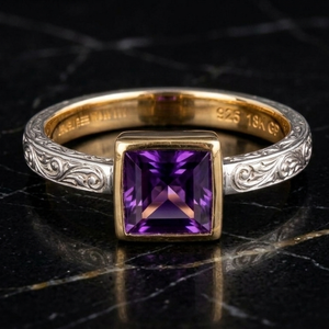 Blue Amethyst Square Cut <b>Ring</b> 10mm 925 Sterling Silver 18K Gold Plated Handmade Jewelry US 6 Handmade Jewelry Gift for Women - Product Image 1