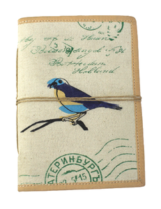 Cuaderno de lona con cubierta suave de papel de algodón hecho a mano, multicolor, con estampado de pájaros, cuaderno A5 para viajes. - Product Image 1