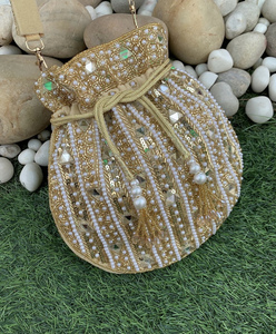 Maroon Golden Embroidery Potli <b>Bag</b> for Women Gota Patti Work Potli <b>Bag</b> - Product Image 2