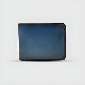 Portefeuille homme en cuir véritable de qualité supérieure, bleu océan ombré, avec fentes incurvées pour cartes et compartiment supérieur pour billets. - Product Image 1