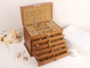 Boîte à bijoux en bois artisanale avec 4 tiroirs et fermeture à pompon pour rangement et organisation au meilleur prix par AALIYAN IMPEX - Product Image 2