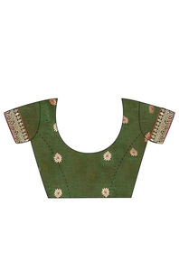Sari en Georgette Vert pour Femme KV, Tissé à la Main, Design de Créateur, avec Blouse Non Cousue - Product Image 4