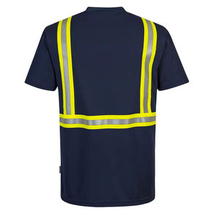 เสื้อยืดสะท้อนแสงสีน้ำเงินกรมท่าสำหรับผู้ชาย เสื้อทำงานแบบมองเห็นได้ชัดเจน ผ้าฝ้าย 100% ระบายอากาศได้ดี มีกระเป๋าหน้าอก พิมพ์ลายซิลค์สกรีน - Product Image 3