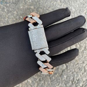 กำไลข้อมือคิวบาลิงค์สองสี ขนาด 20 มม. ประดับเพชรเลี้ยงในห้องปฏิบัติการ เงินแท้ 925  แบบ Iced Out สไตล์ฮิปฮอป  สามารถสลักชื่อได้ - Product Image 6