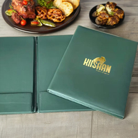 Protège-menu double pliage personnalisé haut de gamme pour A5/A4/A3 en cuir PU durable, supports de restaurant avec logo nickelé et feuilles PVC transparentes