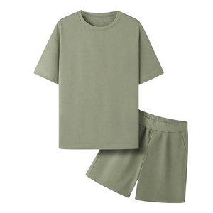 T-shirt à col rond pour homme, vert olive, tricot uni, décontracté, pour l'été - Product Image 3