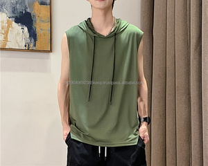 Gilet à capuche décontracté sans manches pour homme avec t-shirt à lacets – Sweatshirts et sweats à capuche confortables - Product Image 6