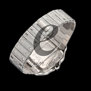Montre carrée contemporaine en moissanite argentée de 40 mm, ton blanc, style hip-hop, montre-bracelet de luxe sertie de pierres - Product Image 5