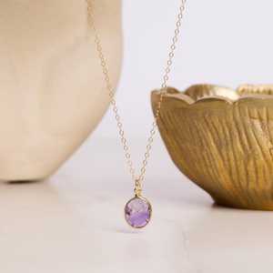 Élégant Pendentif Ovale Vintage en Améthyste, Pierre de Naissance, en Argent 925 Plaqué Or, Collier Délicat Unisexe, Cadeau - Product Image 3