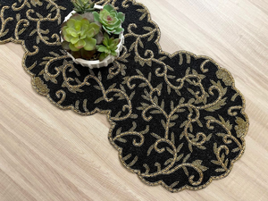 Elegant Luxury Cotton Beaded Embroidery Customizable Table Runner for Wedding Decor Handmade Eco-Friendly Stylish - Product Image 4