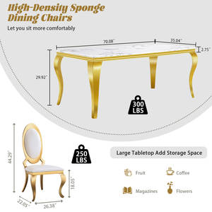 โต๊ะอาหารงานแต่งงานขายส่ง ชุดโต๊ะรับประทานอาหาร เฟอร์นิเจอร์บ้าน ท็อปหินอ่อน โครงเหล็กสแตนเลสสีทอง โต๊ะรับประทานอาหารหรูหราทันสมัย - Product Image 5