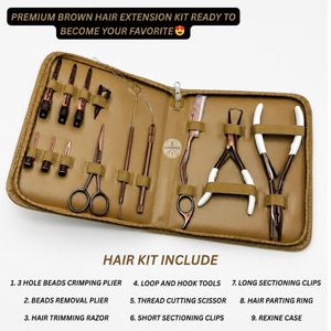 LUMINEX Hair Extension <b>Tools</b> Kit Gold Color Portable With Bead Plier Bond Cutter Thinning Razor <b>Clips</b> Comb - Product Image 1
