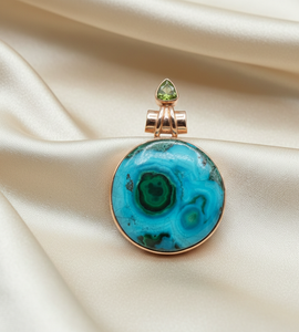 Colgante de Doble Piedra de Malaquita Natural, Crisocola y Peridoto, Plata de Ley 925, Chapado en Oro Rosa y Oro Amarillo, Joyería para Ella y Él - Product Image 4