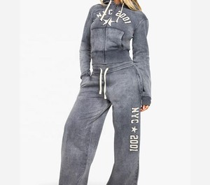 <b>Women's</b> Casual Winter Oversized Tracksuits 2-Piece Set with Zipper <b>Jacket</b> and Flare Pant Sportswear Clothing - Product Image 6