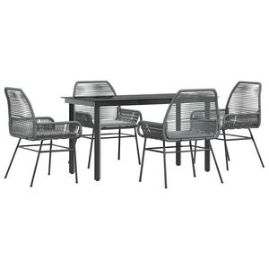 Ensemble de salle à manger en poly rotin gris de 5 pièces avec coussins ensembles de jardin avec dessus en verre - Product Image 2