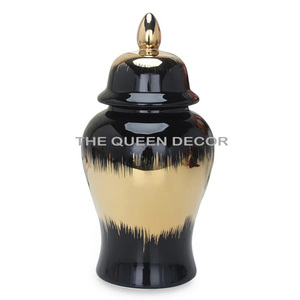 European Style Gold & Black Enamel Finish Handmade Aluminum Metal Decorative <b>Ginger</b> <b>Jar</b> With Lids Usage Kitchenware Tabletop - Product Image 1