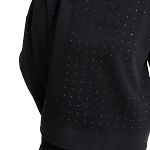 Hot Sale Women's Winter Casual Oversize Sweatshirts Black Solid Color Rhinestones Washed Crew Neck Customized Cotton/Polyester - Product Image 4