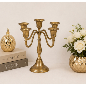 Candelabro Metálico de 5 Brazos para Velas Cónicas, Dorado, Centro de Mesa para Bodas, Decoración para Eventos, Hoteles y Hogar - Product Image 4