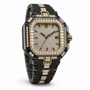 Reloj de lujo para hombre con diamantes de oro, poligonal, analógico, de cuarzo, con correa de acero inoxidable y caja de oro amarillo - Product Image 1