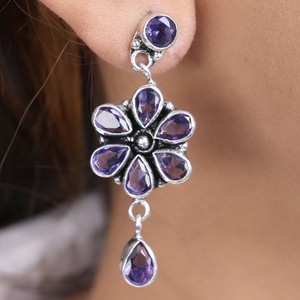 Dernières Nouveautés : Boucles d'Oreilles Pendante Bohèmes en Argent Oxydé et Quartz Multi-Pierres pour Femme – Idéales pour les Fiançailles |   Fabricant pour commandes en gros - Product Image 3