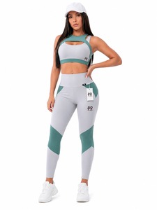 Conjunto de Yoga de Alta Calidad para Mujer, Tallas Grandes, Color Sólido, Cintura Alta, Logotipo Frontal Personalizable, Marca Privada, Conjunto de 2 Piezas - Product Image 4