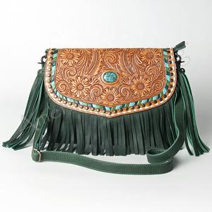 Bolso Bandolera de Cuero Genuino de Diseño Occidental, Estilo Bohemio, con Borlas, Diseño Floral Personalizado, Unisex, Otoño, Ecológico, de Lujo - Product Image 1