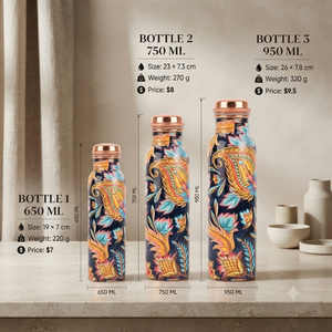 Botella de Agua de Cobre Hecha a Mano con Diseño Floral Kalamkari, Botella Metálica para Beber, Venta al Por Mayor, Exportación, Regalo para el Hogar y la Cocina, Proveedores - Product Image 6