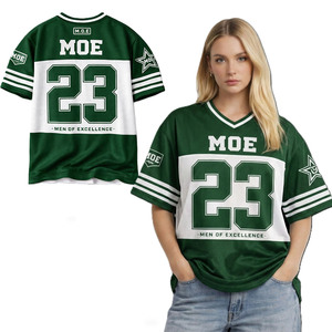 Maillot de football américain tendance vert forêt et blanc, style rétro, coupe oversize, en maille respirante, personnalisable pour équipes sportives, vêtement de mode - Product Image 1