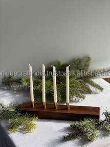 GlowLine Bougeoir en bois fait à la main Support chauffe-plat rustique avec petits trous pour la décoration de la maison pour Noël - Product Image 2