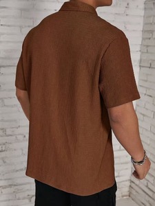 Men Fashion Textured Short Sleeve Button <b>Down</b> Shirt Casual Summer Resort Cuban Collar Lightweight Streetwear OEM - Product Image 5