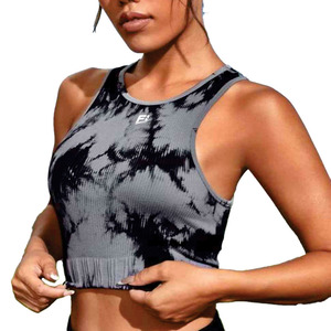 Custom Ladies Sports Bras Summer Fashion <b>Tie</b> Dye Ribbed Women's Crop Tank Top Seamless Private Label Sleeveless women's shirt - Product Image 2