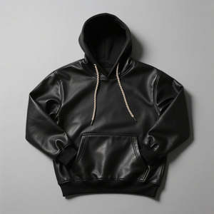 Sudaderas con capucha de cuero para hombre, chaquetas casuales de moda para exportación al por mayor, diseñadas con textura de cuero suave y comodidad cálida. - Product Image 4