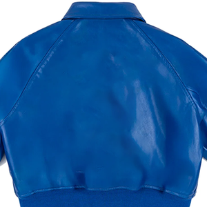 Chaqueta Bomber Unisex Azul de Lana Teñida Casual Estilo Universitario con Cremallera, Puños y Dobladillo Acanalados, Prenda Exterior Premium Elegante - Product Image 6