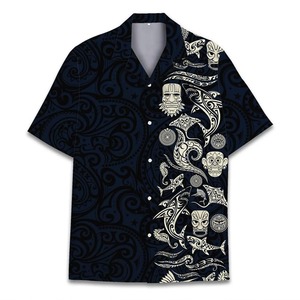 Chemise Hawaïenne Homme Manches Courtes Imprimé Tribal Polynésien Noir Chemises d'Été Respirantes Col Rabattu - Product Image 3